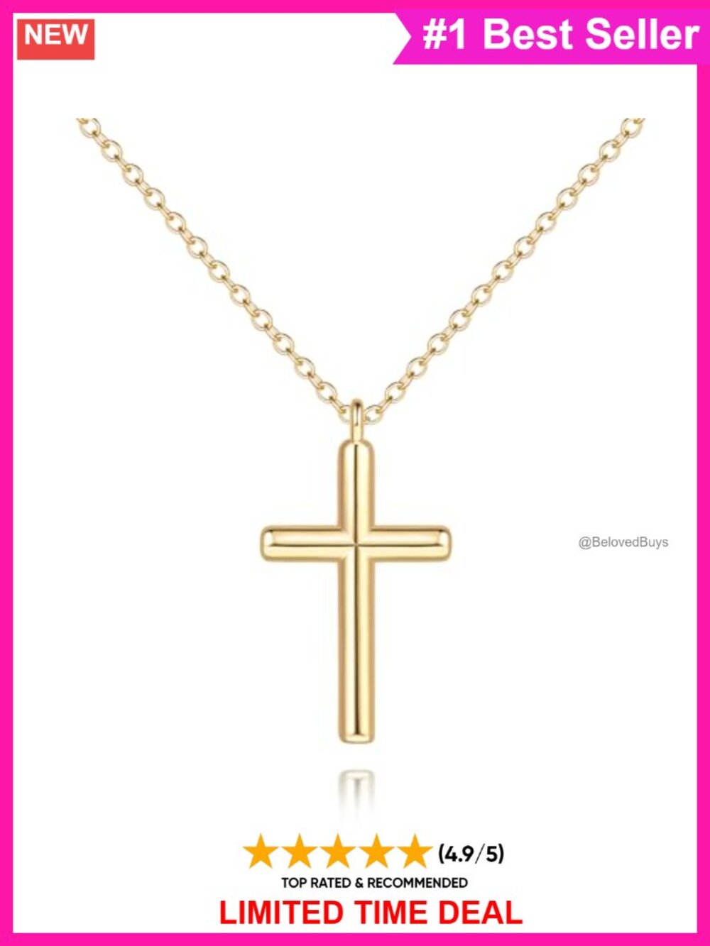 14K Gold Plated Cross Necklace Adjustable Cable Chain Pendant